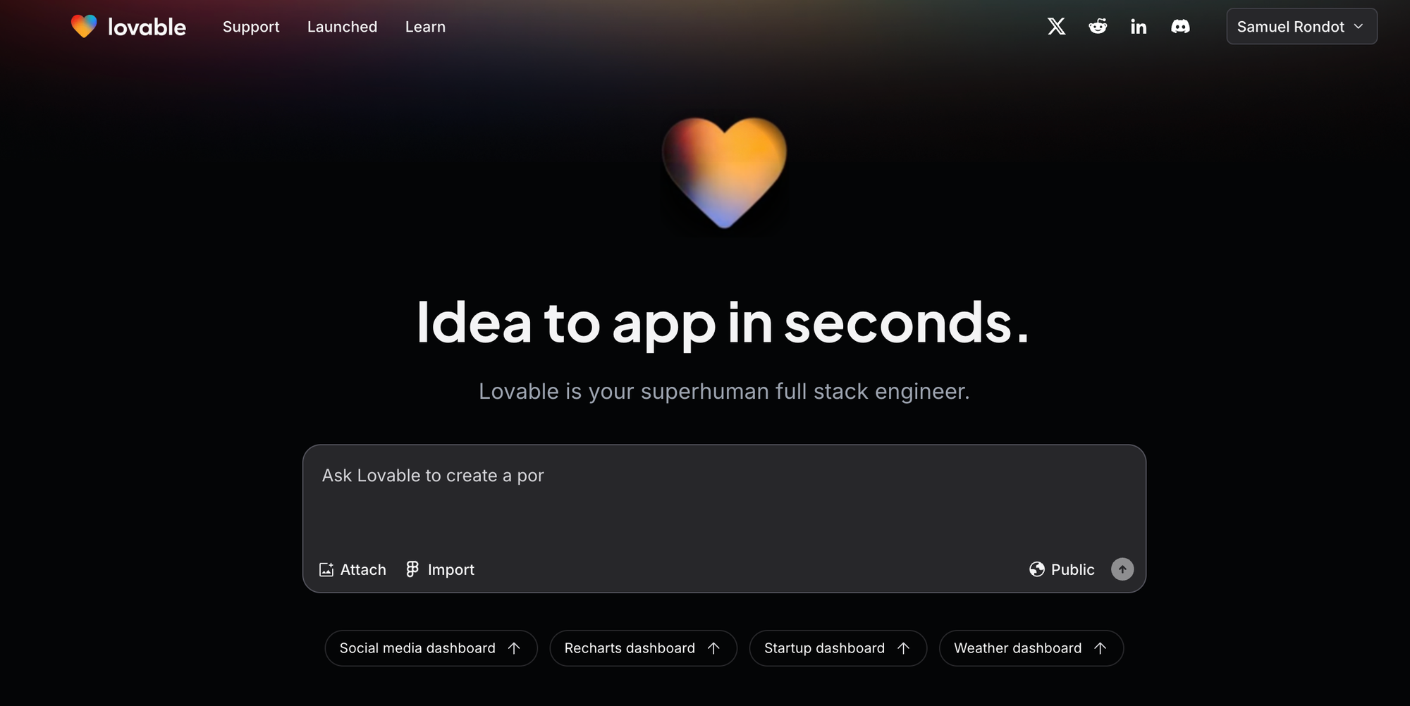 página principal de lovable.dev